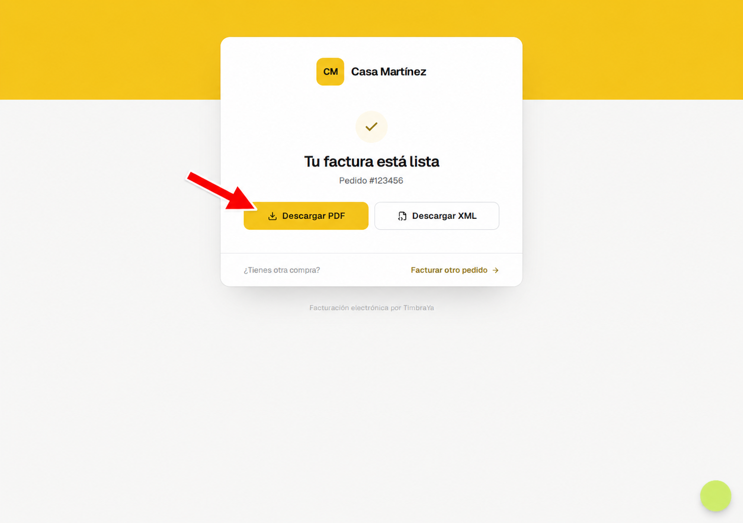 Botones para descargar PDF y XML