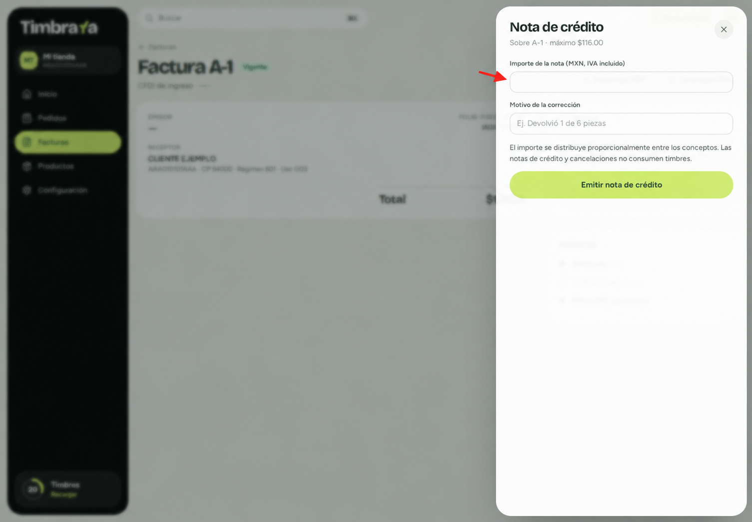 Formulario de nota de crédito