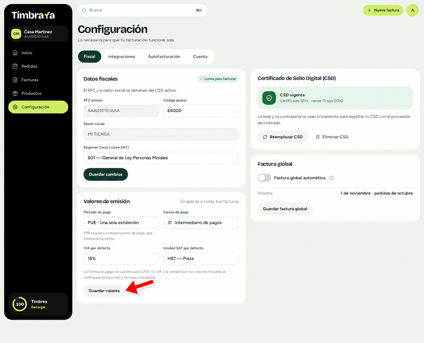 Guardar valores de emisión