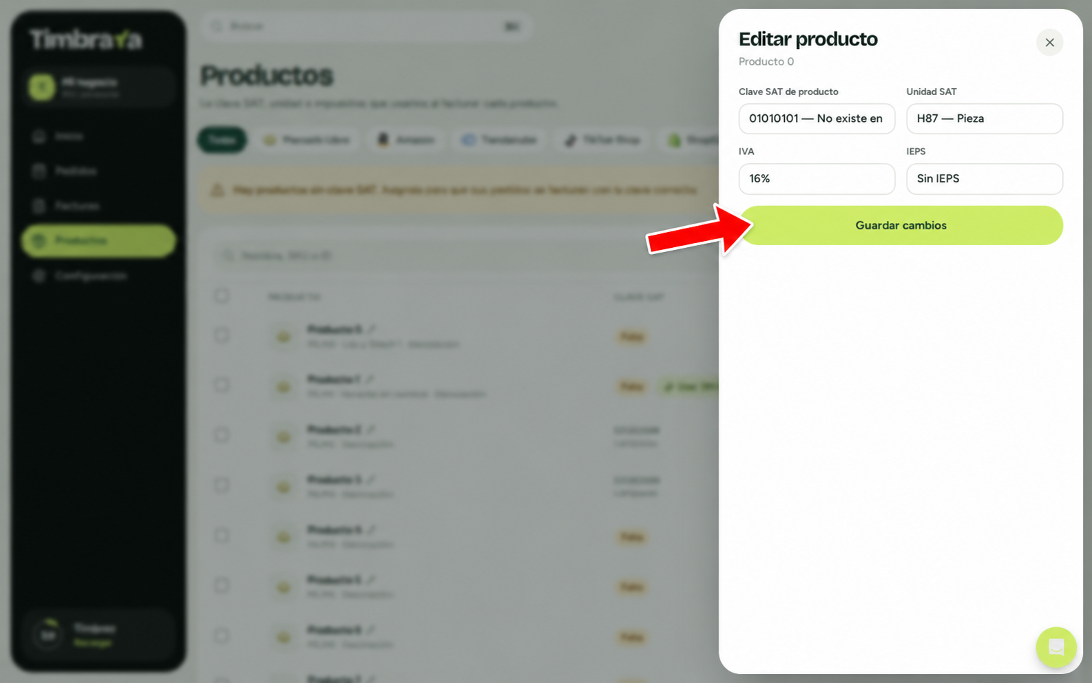 Guardar los datos fiscales del producto
