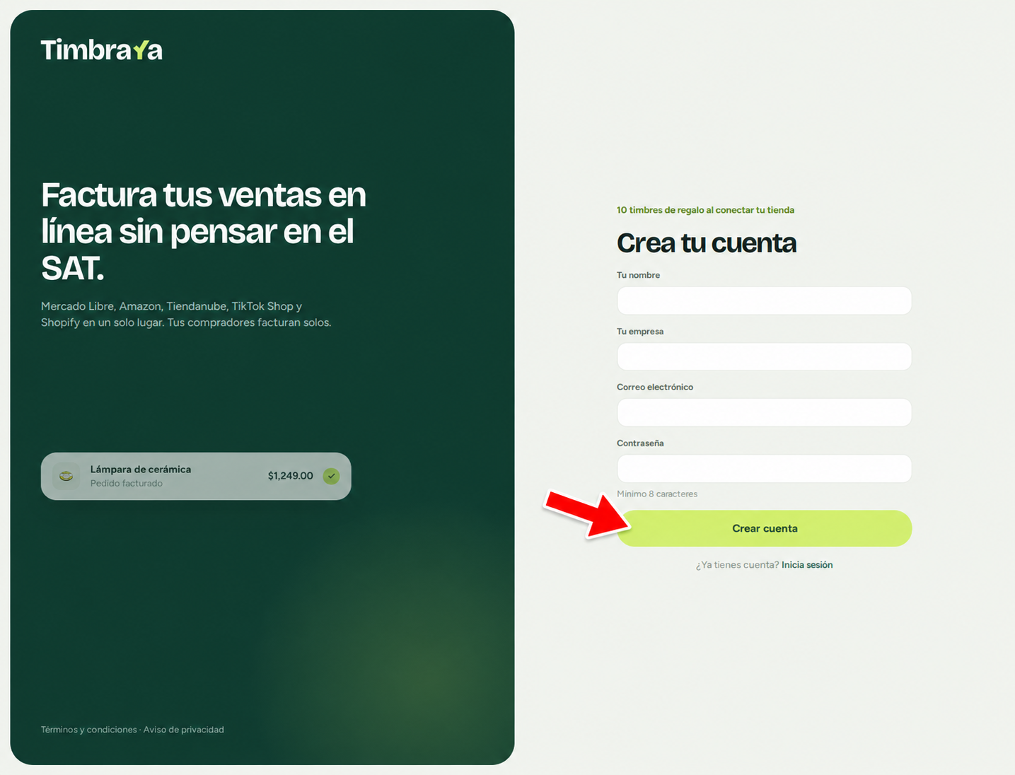 Formulario para crear la cuenta