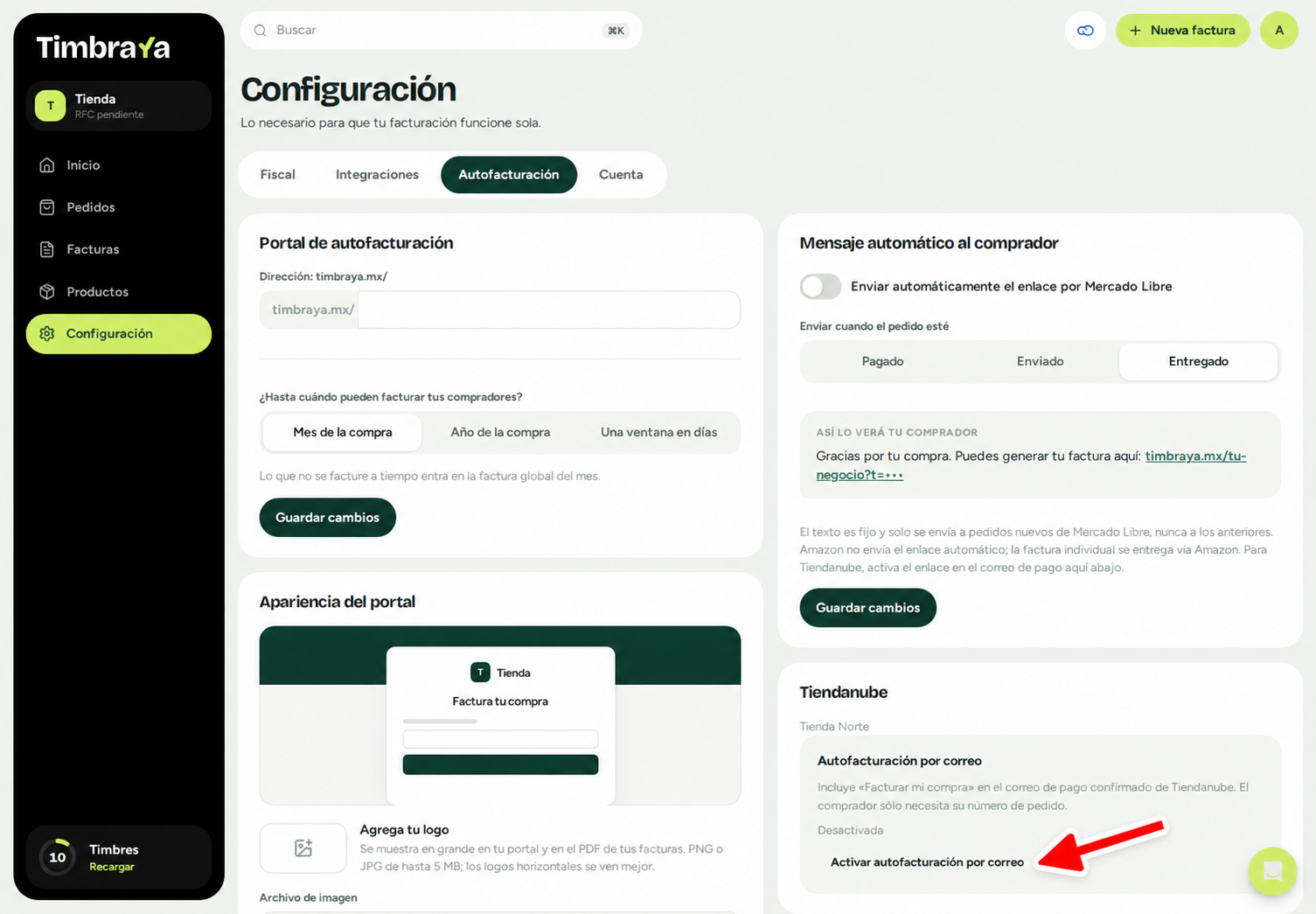 Activar autofacturación por correo en Tiendanube